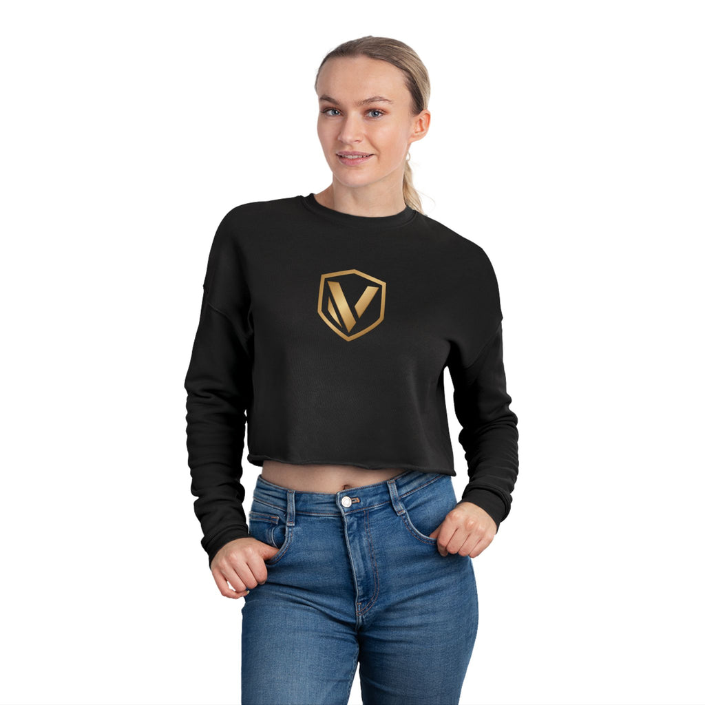 Cropped Sweatshirt — Gold Shield Emblem Women’s Crop Top
